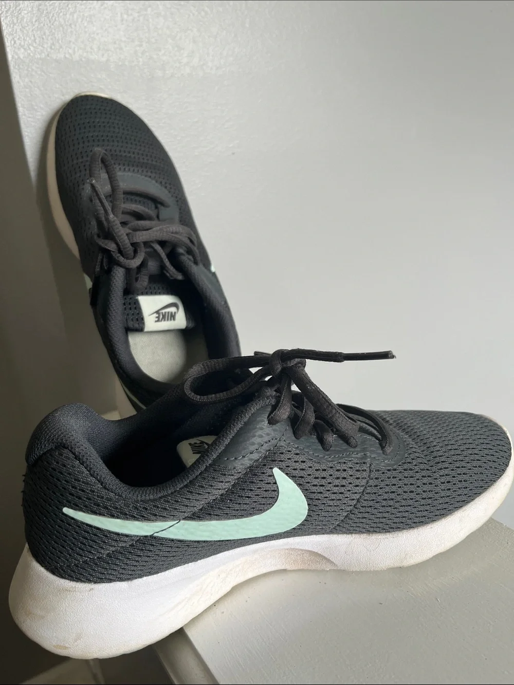 Nike Black Mesh Trainers with Mint Green Swoosh